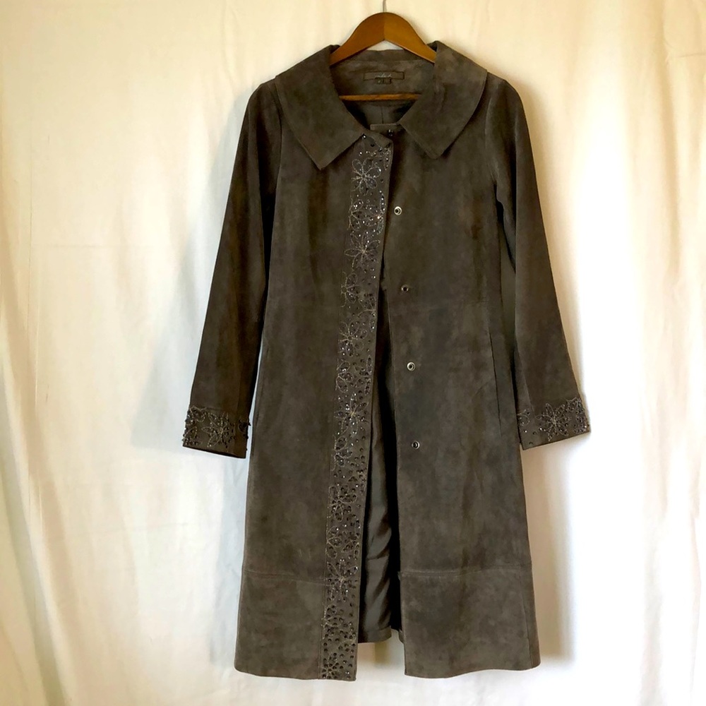 Embellished Grey Suede Coat